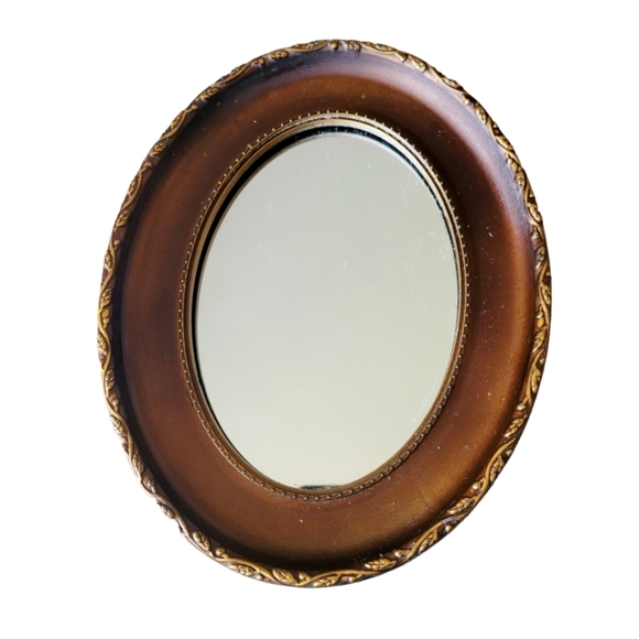 Vintage Set of 2 Oval Mirrors Traditional Farmhouse Primitive 9 x 7 Brown Frame - Picture 2 of 8